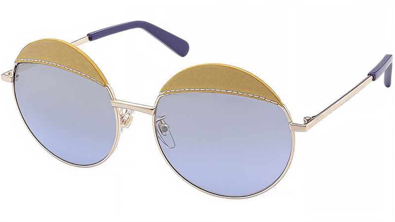 Leather Metal Gold Round Sunglasses